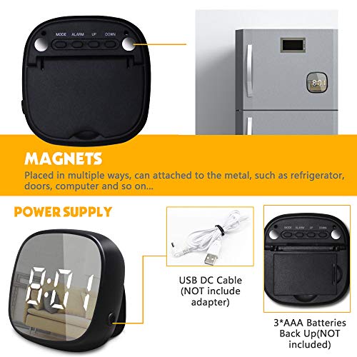 GLOUE Travel Alarm Clock Small Bedside Digital Alarm Clock Dimmable Kitchen LED Alarm