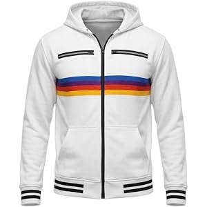 A1 Jackets Project Hail Ryland Grace Jacket - Movie Inspired Rainbow Stripe White Fleece Zip Up Hoodie Cosplay Outerwear
