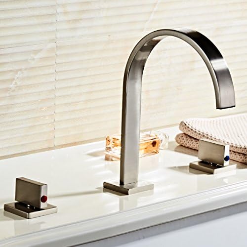 HHOOMMEE Two Handles Bath Mixer Taps Widespread Waterfall Bathroom Sink Faucet or Bath Tub Faucet, Brushed Nickel Finished, Unique Designer Vanity Cooper Plumbing Fixtures Roman Tub Faucets