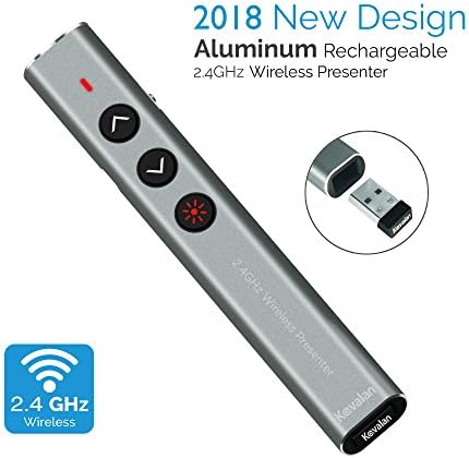 Kavalan Aluminum 2.4G Rechargeable Wireless Presenter, Remote Clicker with Red Pointer, Mac Keynote and Windows PowerPoint PPT Clicker, Office Presentation Pointer_Grey
