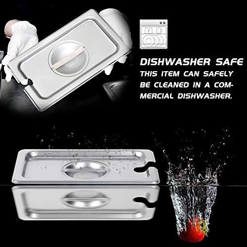 1/4 Size Stainless Steel Slotted Steam Table Pan Cover, Pan Lids, Non-Stick Surface, Lid for 1/4 Size Steam Pans with Handle - Thumbnail 6