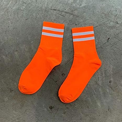 Amazon Co Jp Pydd 純粋な綿の靴下蛍光色の靴下スケートボードヒップホップの靴下ファッショナブル Color Striped Orange Size One Size ホーム キッチン