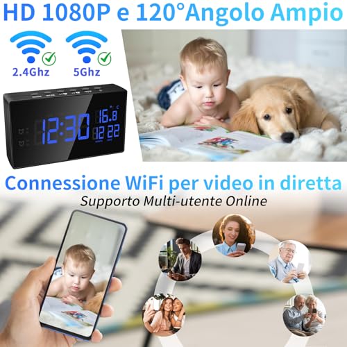 Nisanmoon WiFi Spy Camera 2.4/5G, HD 1080P Hidden Camera, Mini Wifi Camera Alarm Clock, Hidden Spy Camera with Night Vision, Motion Detection, APP Remote View
