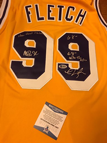 Fletch Lakers Jersey Costumes - Autographed Chevy chase Magic Johnson signed Lakers fletch jersey inscriptions. Magic added