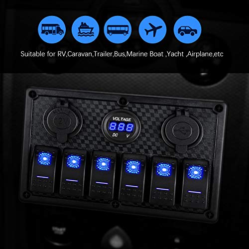 Kohree 6 Gang Marine Boat Rocker Switch Panel, 12V Waterproof RV Led