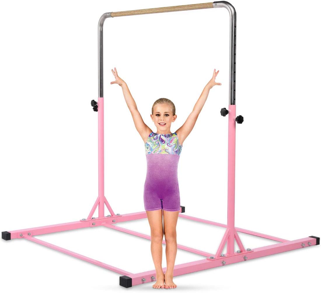 Gymbarpro Expandable Gymnastics Junoir Kip Bar for Kids Gymnastic Horizontal Bars Home Training Equipment, Pink