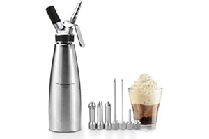 ZOEMO All Metal Steel Whipped Cream Dispenser 1 Quart - Professional Culinary Cream Whipper with Full Set Injector Tips Free Recipes Included