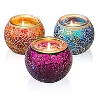 WALTSOM Scented Candles Set, Handmade Mosaic Design 3 x 5.0Oz Natural Soy Wax Candles, Lavender Travel Candle for Halloween, Christmas Candles Gift, Home Decoration 3 Pack