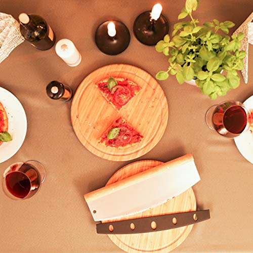 Relaxdays Pizza weegmes, roestvrij staal pizzasnijder met houten handvat, 1 lemmet met beschermhoes, H x B x : 12 x 35… - Afbeelding 4