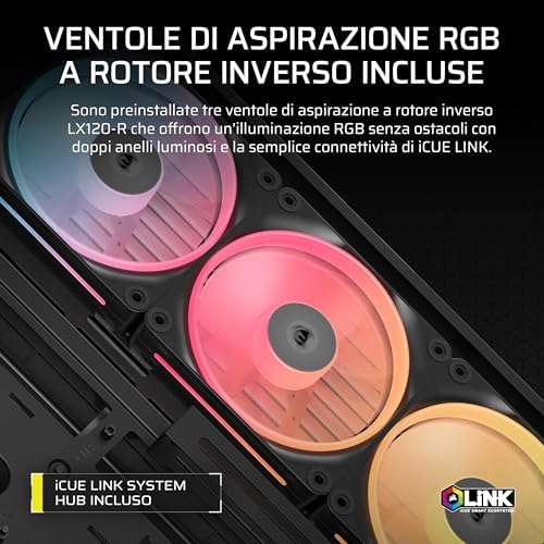 FRAME 4500X LX-R RGB LINK Case Mid-Tower per PC con Vetro Panoramico – Sistema di Montaggio InfiniRail, Anti-Sag della GPU, Include 3 Ventole LX120R RGB LINK – Nero