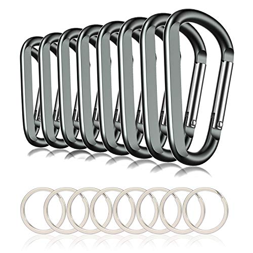 Michael Josh 10PCS 3"/8CM Aluminum Carabiner Clips,Small Black D Ring Keychain Bulk Pack with Keyring Key Chain(Black)