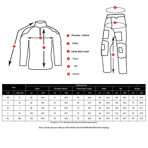 Men's Tactical Shirt and Combat Pants Set Long Sleeve 1/4 Zip T-Shirt Trousers for Military Hunting