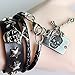 Lefinis Halloween Punk Antique Skull Stars Cross PU Leather Bracelet Unisex