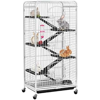 Yaheetech 52-inch 6 Level Large Metal Ferret Cage and Habitats Small Animal Hutch with 3 Front Doors/Feeder/Wheels for Bunny Chinchilla Squirrels Indoor Outdoor -White