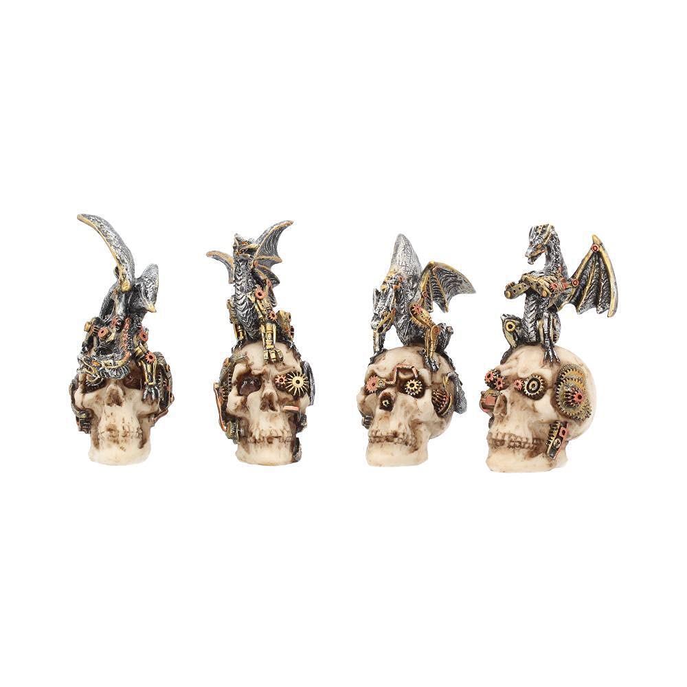 Nemesis Now U3830K8 Mind Machines 10.5cm Set of 4, Dragon Skull Figurines, White
