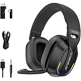 MZYMI 2.4GHz Wireless Gaming Headset for PC, PS5, PS4, Switch - Bluetooth 5.4, 20H Battery, with ENC Noise Canceling Microphone, Cool Lighting, 40mm Drivers,for Wired Mode Xbox Series -Black