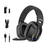 MZYMI 2.4GHz Wireless Gaming Headset for PC, PS5, PS4, Switch - Bluetooth 5.4, 20H Battery, with ENC Noise Canceling Microphone, Cool Lighting, 40mm Drivers,for Wired Mode Xbox Series -Black