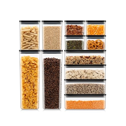 Bodum Set of 12 Storage Jars with Black Lids CANTEEN - BPA-Free & Dishwasher Safe Food Containers - Stackable & Transparent
