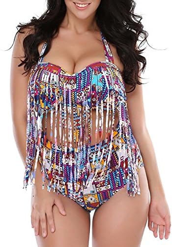 ReachMe Womens Plus Size Swimwear High Waisted Swimsuit Two Piece Bathing Suits(Pattern 2 2XL)