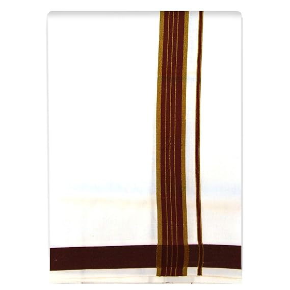 Mens Cotton Fancy Border Normal Dhoti (Size : FS-Per Piece - 2Mtrs) Color Brown