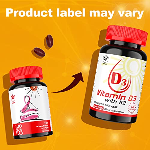 Vitamin D3 K2(MK7) 120 Softgel, Bone & Heart Health, Extra Strength D3