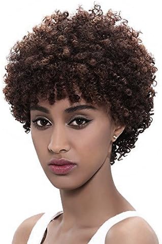 Deewin Hair Short Kinky Curly Human Hair Wig Cheep Female Afro Kinky Curly Short Wigs for Black Women Heat Resistant African Hair Wigs (Brown)