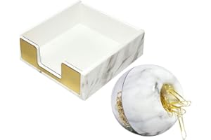 MULTIBEY Marble Office Supplies Set-Magnetic Paper Clip Dispenser (with 100pcs Gold Paper Clips) Memo Sticky Notes Holder, Marble Gold Desk Accessories Organizer