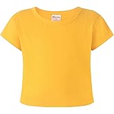 Noomelfish Girls Short Sleeve Crop Tops Kids Summer Dance Cropped T-Shirts (5-14 Years)