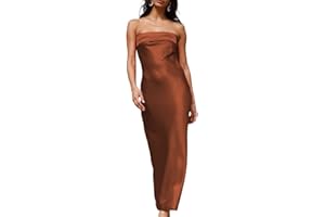 Realtix Satin Silk Backless Tube Tops Maxi Dress for Women Low Back Hollow Out Elegant Strapless Long Dresses Wedding Guest