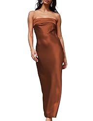 Realtix Satin Silk Backless Tube Tops Maxi Dress