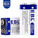 EBL Advanced 9V 1200mAh Lithium Batteries, 2 Counts