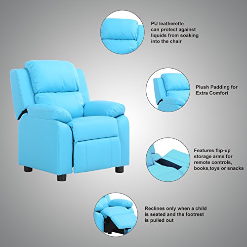 LCH Contemporary PU Leather Kids Recliner with Deluxe Padded Backrest