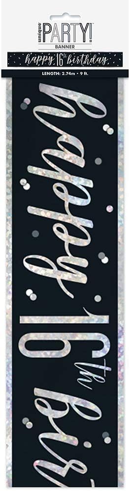 Prismatic 16th Birthday Foil Banner, Black, Age 16