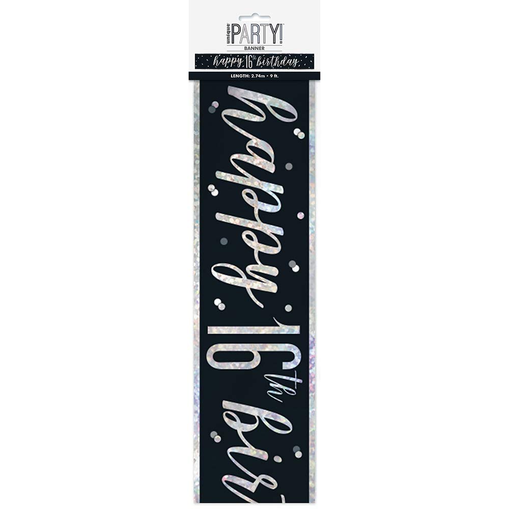 Prismatic 16th Birthday Foil Banner | Black | 108" | 1 Pc.