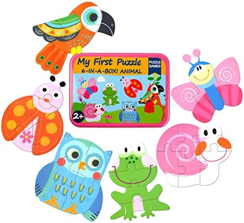 Simple Toddlers Puzzles for 2-4 Years Old, 6-in-1 Beginners Wooden Kids Puzzles (Colorful Animals)