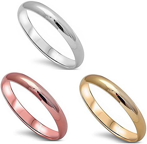 Unisex SOLID 3MM ROUND PLAIN .925 STERLING SILVER, Gold, Rose WEDDING BAND (gold-plated-silver, 8)