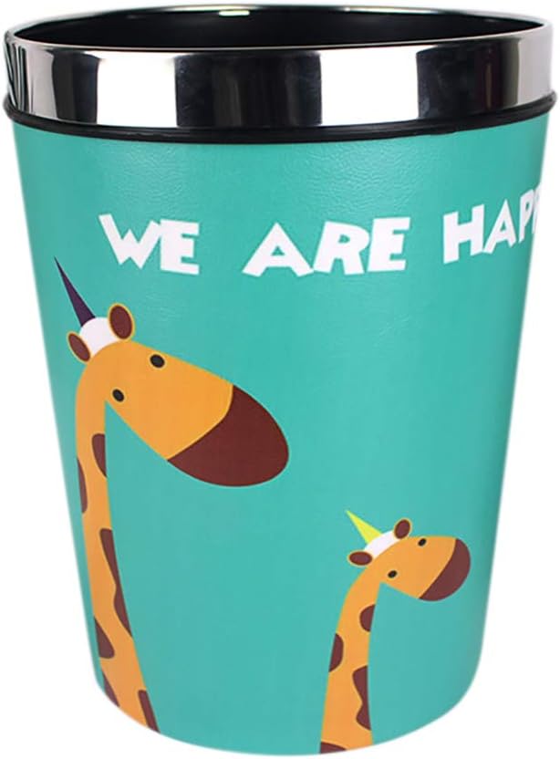 LAMEIDA PU Leather Waste Paper Bins Cute Animals Designed Round Trash Can Waste Bin Wastebasket Waste Paper Basket Garbage Can (Giraffe)