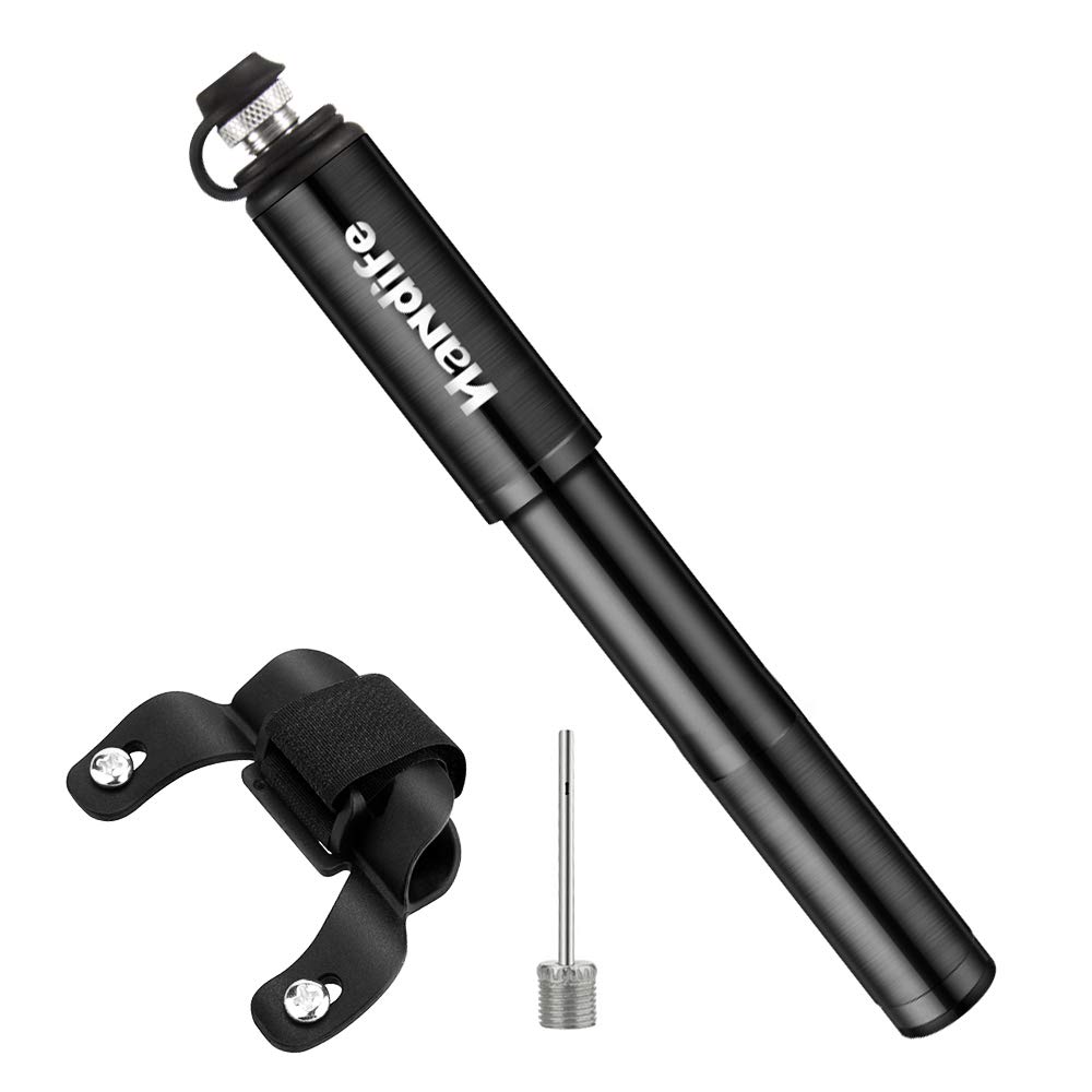 HaNdife Bicycle Pump, Aluminum Portable Mini Bicycle Tire Pump, Super Fast Tire Pressure Compatible with Universal Presta and Schrader Valve Frame Air Pump for Road, Mountain and BMX Bikes(160PSI)