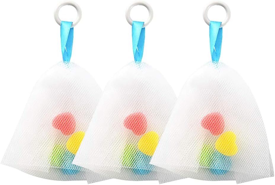 Omenluck 3pk Mesh Bubble Net Saver Bag Foaming Shower Facial Cleanser Bath