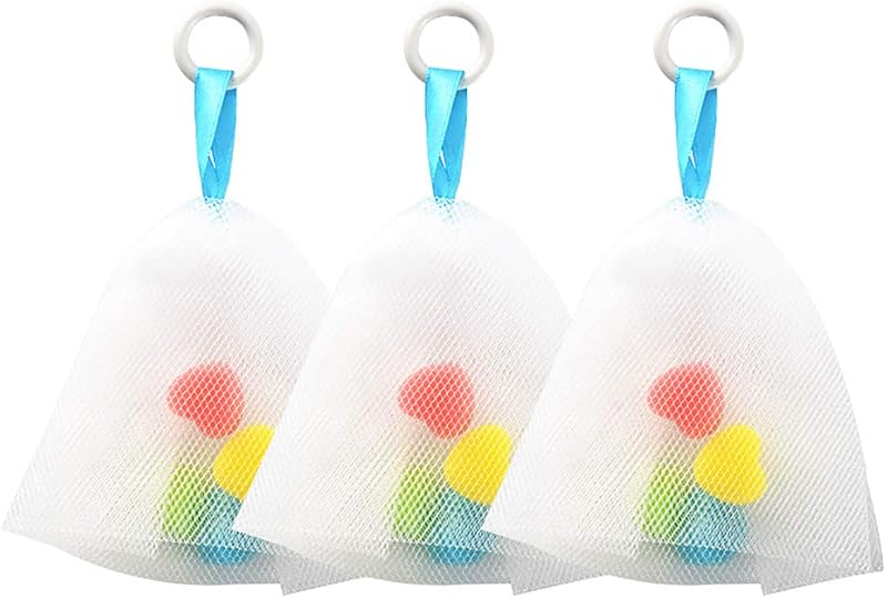 Omenluck 3pk Mesh Bubble Net Saver Bag Foaming Shower Facial Cleanser Bath