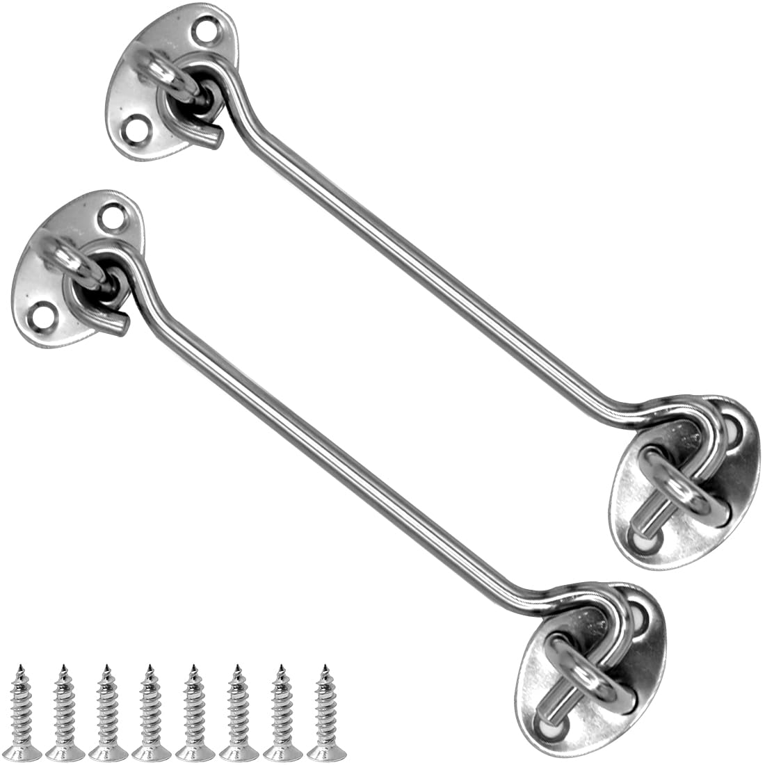 LICQIC 2 Pcs Cabin Hook, Gate Latch Hook, Stainless Steel Eye Latch for Garage, Shed Door, Window