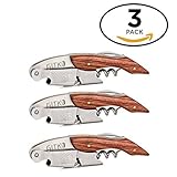 Waiters Corkscrew By Gitko -With a Comfortable Rosewood handle – Wine And Beer Bottle Opener For Bartenders, Waiters, –With A Stainless Steel Wine Key Foil Cutter - With a Nice Pouch Included, 3 Pack