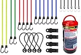 XCAR 28 pcs Bungee Cords Set Assortment In Jar, Heavy Duty Bungee Cord with Hooks(6/10/18/24/32/40 inch bungee cord kit),-Extra 4 Tarp Clips to Secure Cars, ATV, Motorycles, Canopy Ties, Camping Tent