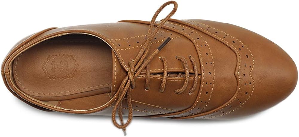  | Ollio Women's Shoe Classic Lace Up Dress Low Flat Heel Oxford | Oxfords