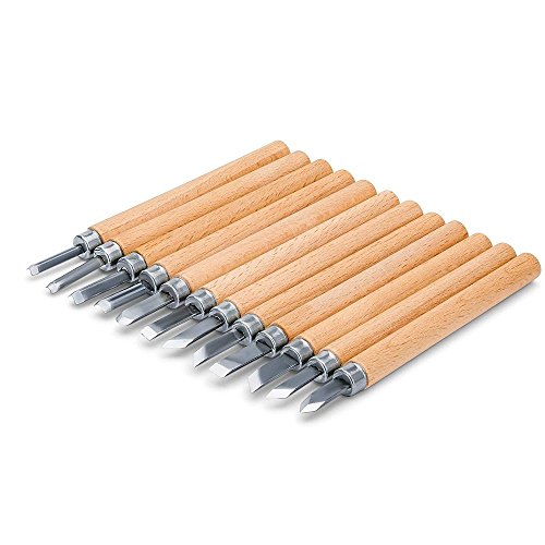 COMIART 12pcs Wood Carving Tools - Carbon Steel, Razor Sharp, Non Slip Wood Handle, with a Protector Cover - for Arts, Crafts, Soap, Pumpkin, Vegetables, Clay, Linoleum & More