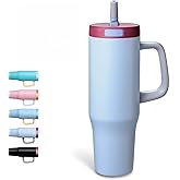 Winscj 40 oz Tumbler with Handle and Straw,100% Leakproof Insulated Tumbler with Lid and Straw,Stainless Steel Water Bottle,for Home Office Travelling,Fits in Cup Holder (Sky Blue)