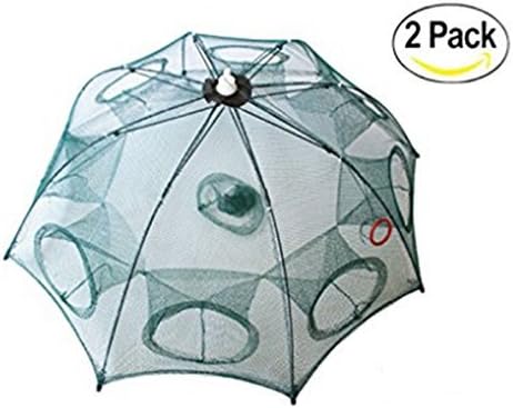 PuDong 2-Pack Foldable Fishing Bait Trap Cast Net Cage with 18 Feets Nylon Rope for Catching Small Bait Fish Eels Crab Lobster Minnows Shrimp Crawfish