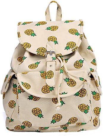 FL Women's Canvas Pineapple Backpack Travel Bag College School Bag Daypack