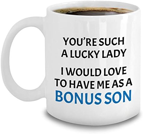 Bonus Mom Mug - Funny Lucky Lady Stepmom Coffee Mug - Mother's Day Birthday Gift For Stepmother From Stepson
