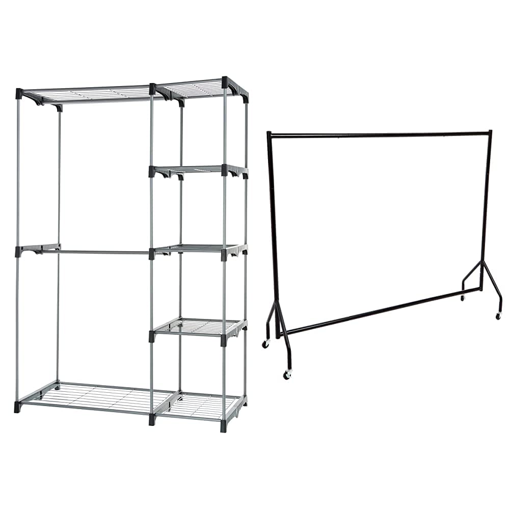 Amazon-Basics-Armario-movil-con-Doble-Barra-Plateado–Perchero-Resistente-182-x-152-m